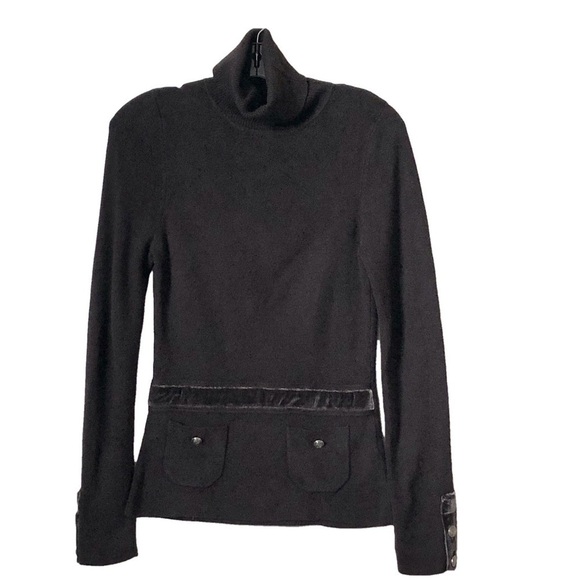 Yuka Platinum Sweaters - Mocha Vintage 90s Turtleneck Sweater Slim Angora Blend Velvet & Button Trim S